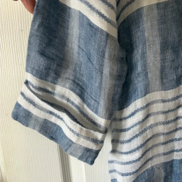 Habitat 100% Linen Blue and White Striped Shirt Button Down 3/4 Sleeves Sz S - Picture 3 of 8